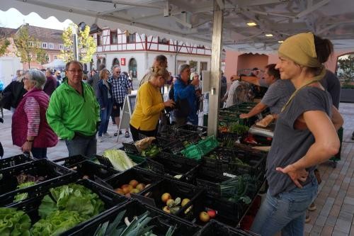 Verkaufsstand mit Gemüse auf dem Wochenmarkt