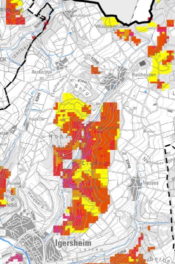 Landkarte für den Raum Igersheim, Flächen in verschiedenen Farben